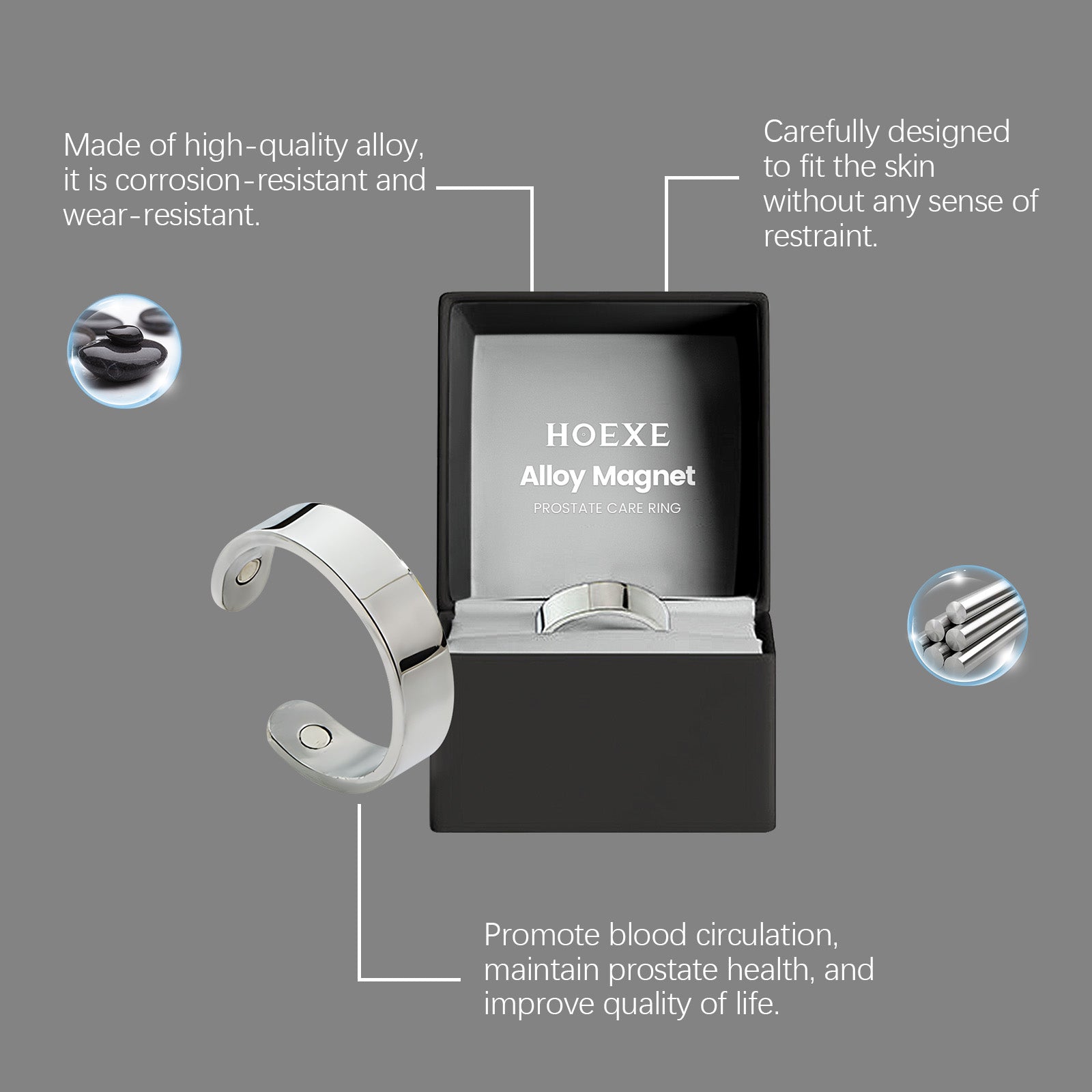 Hoexe silver Magnetic Ring Body Comfortable Sports Portable Simple Men's Daily Accessory Ring