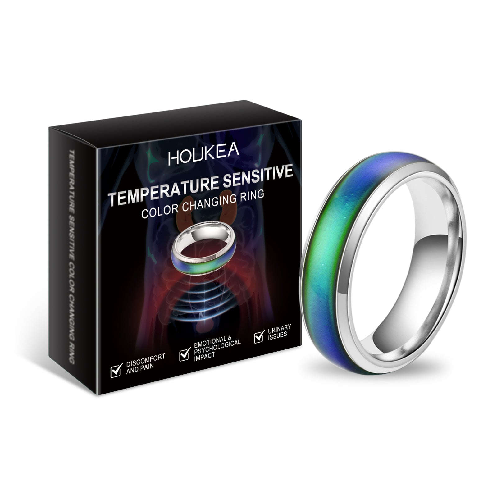 Houkea Color Changing Ring Daily Portable Fashionable Elegant Accessories Men's Body Care Ring