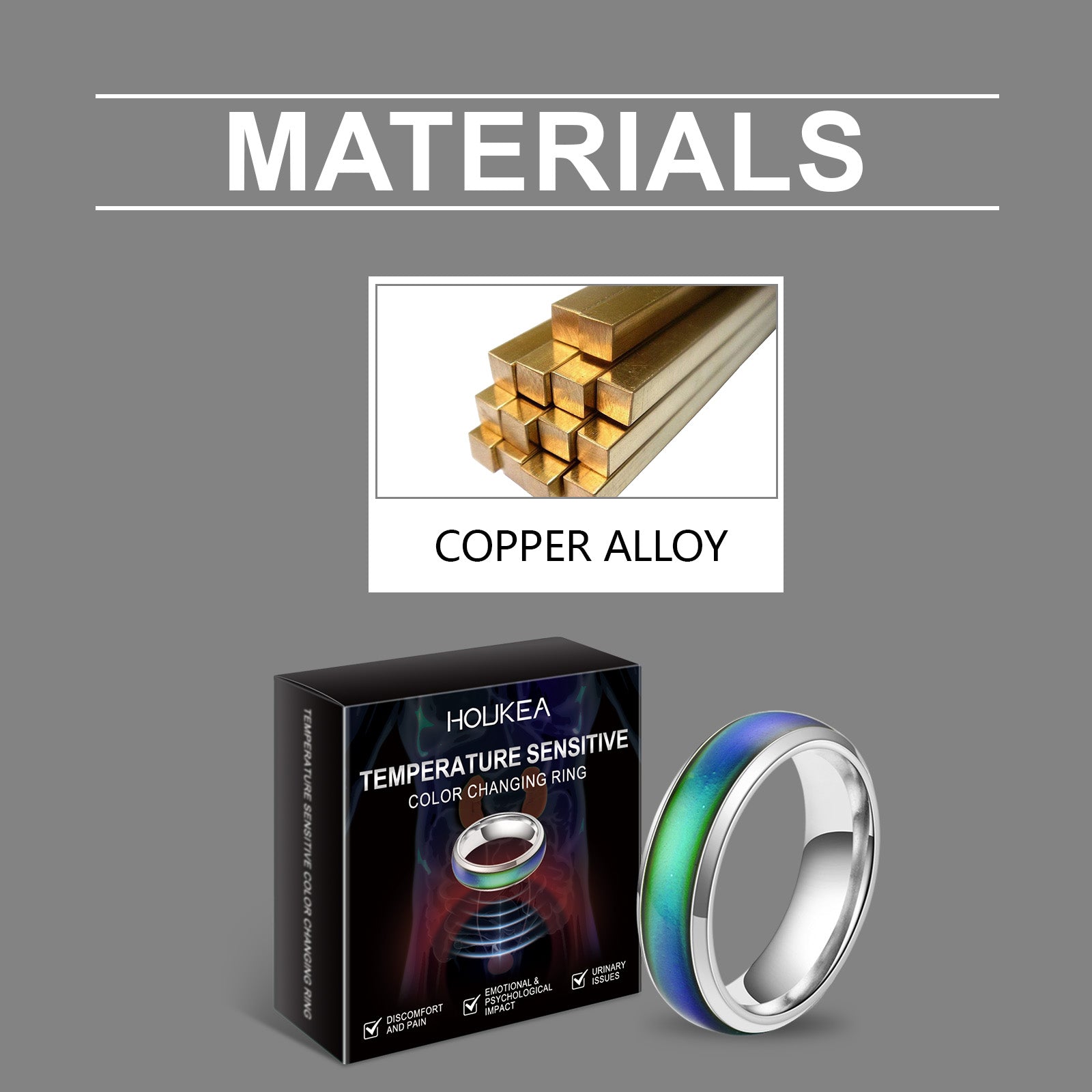 Houkea Color Changing Ring Daily Portable Fashionable Elegant Accessories Men's Body Care Ring