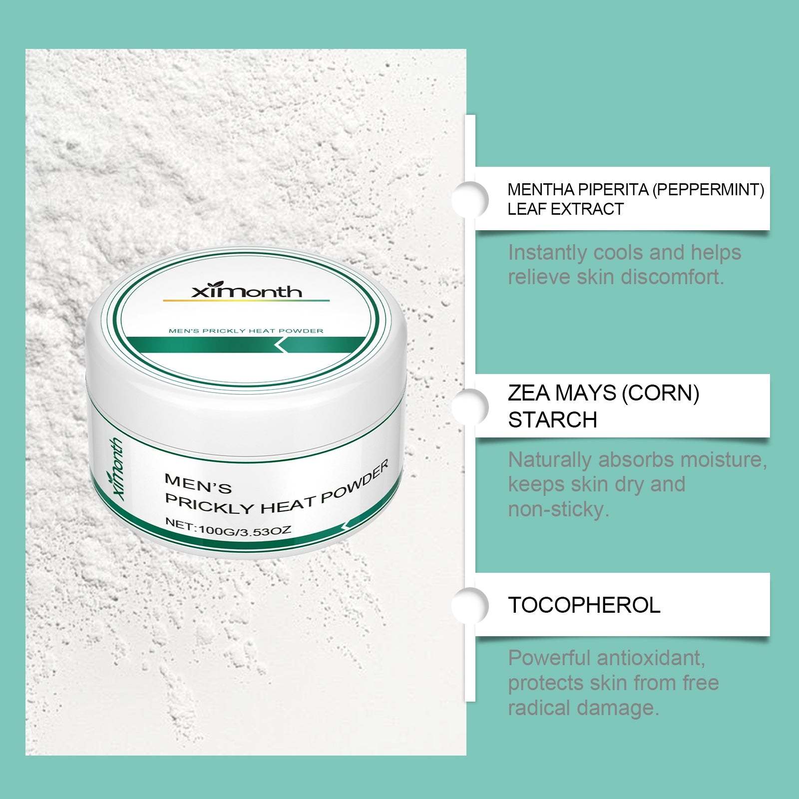 Ximonth Men's Care Body Powder Skin Care Sweat Absorption Breathable plaid Refreshing Mint Daily Care