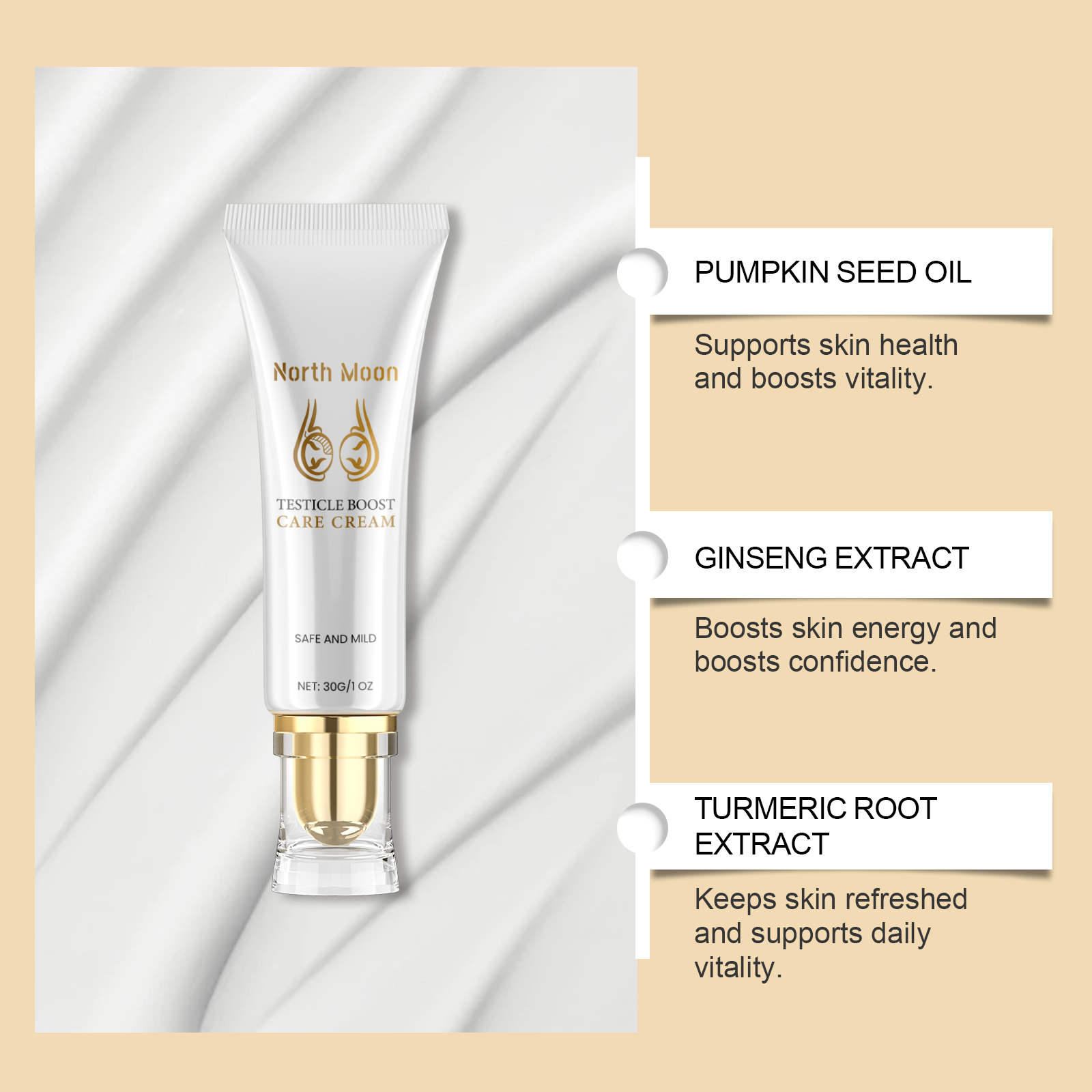 North Moon Male Vitality Care Cream Plant Extract Essence Cares for Men's Vitality Long-lasting Endurance Essential Oil