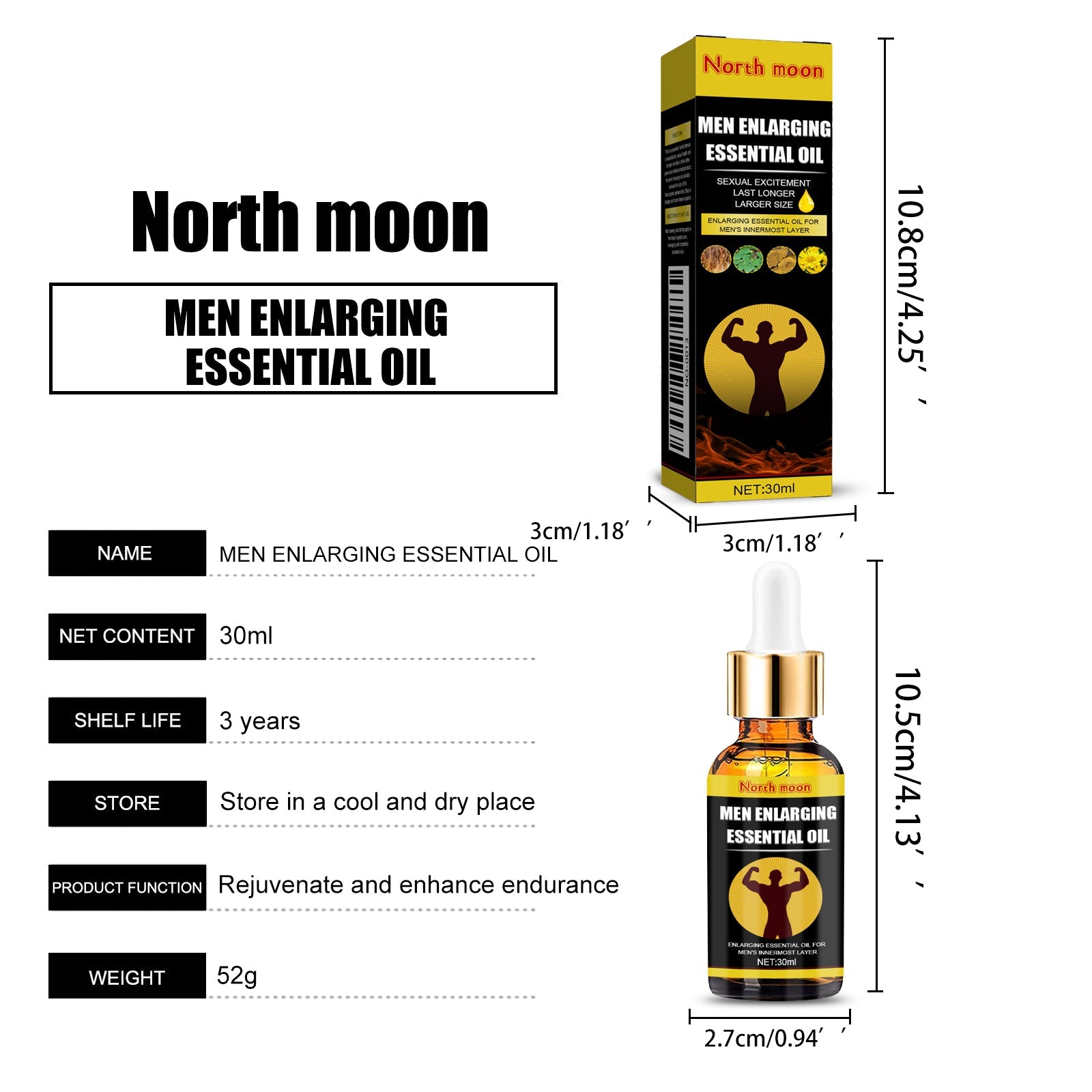 North Moon Men's Massage Essential Oil Men's Body Skin Moisturizing Massage Care Essential Oil