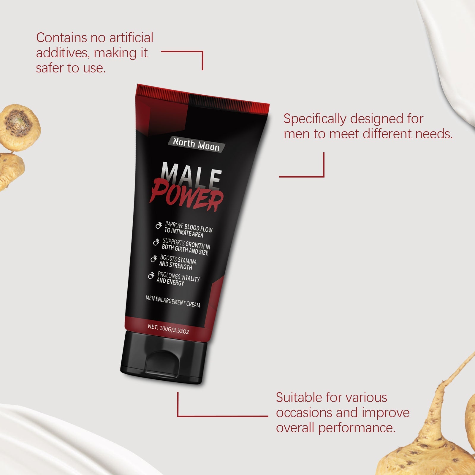 North Moon Men's Care Massage Cream Men's Body Nourishing Energy Boosting Long-lasting Moisturizing Care Cream