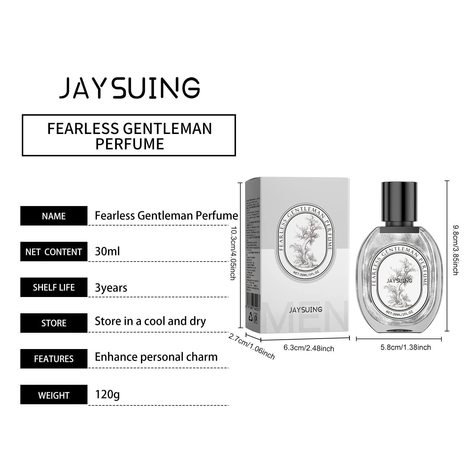 Jaysuing Fearless Men's Perfume Classic High-End Light Fragrance Woody Men's Date Long-Lasting Scent Niche Fresh