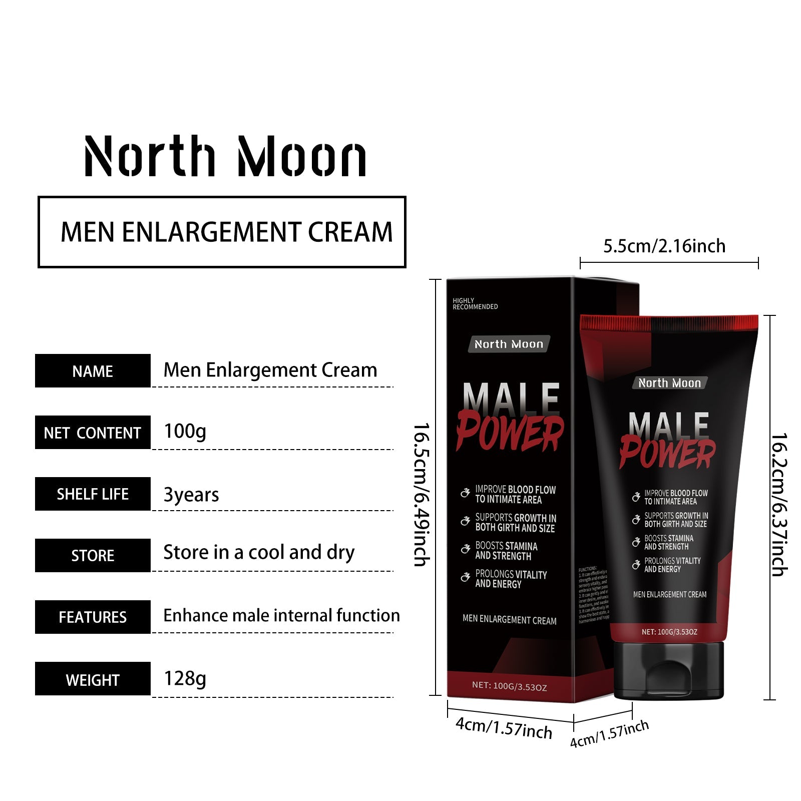 North Moon Men's Care Massage Cream Men's Body Nourishing Energy Boosting Long-lasting Moisturizing Care Cream