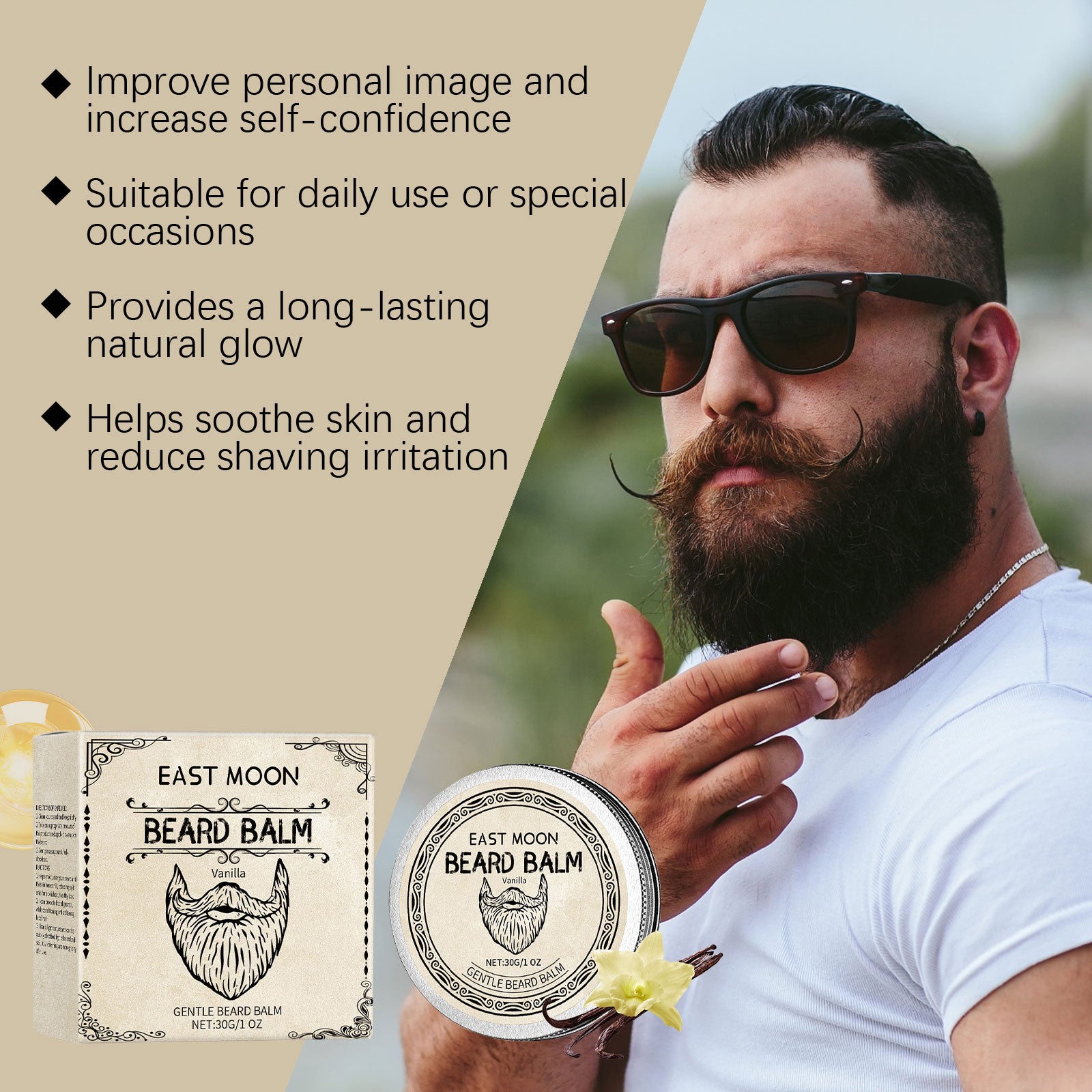 East Moon Men’s Vanilla Beard Wax – Nourish, Style & Hydrate Facial Hair