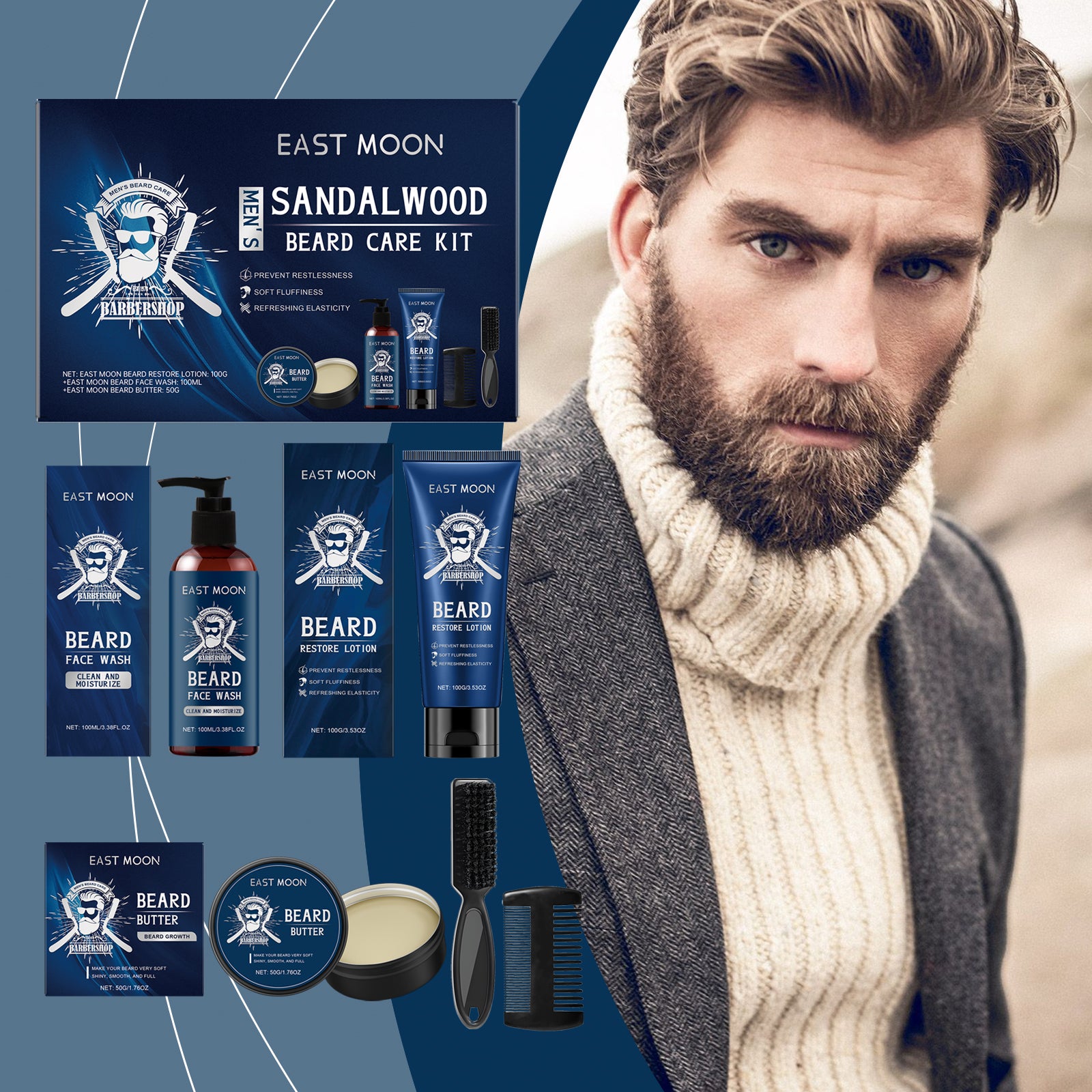 East Moon Sandalwood Beard Care Set for Men