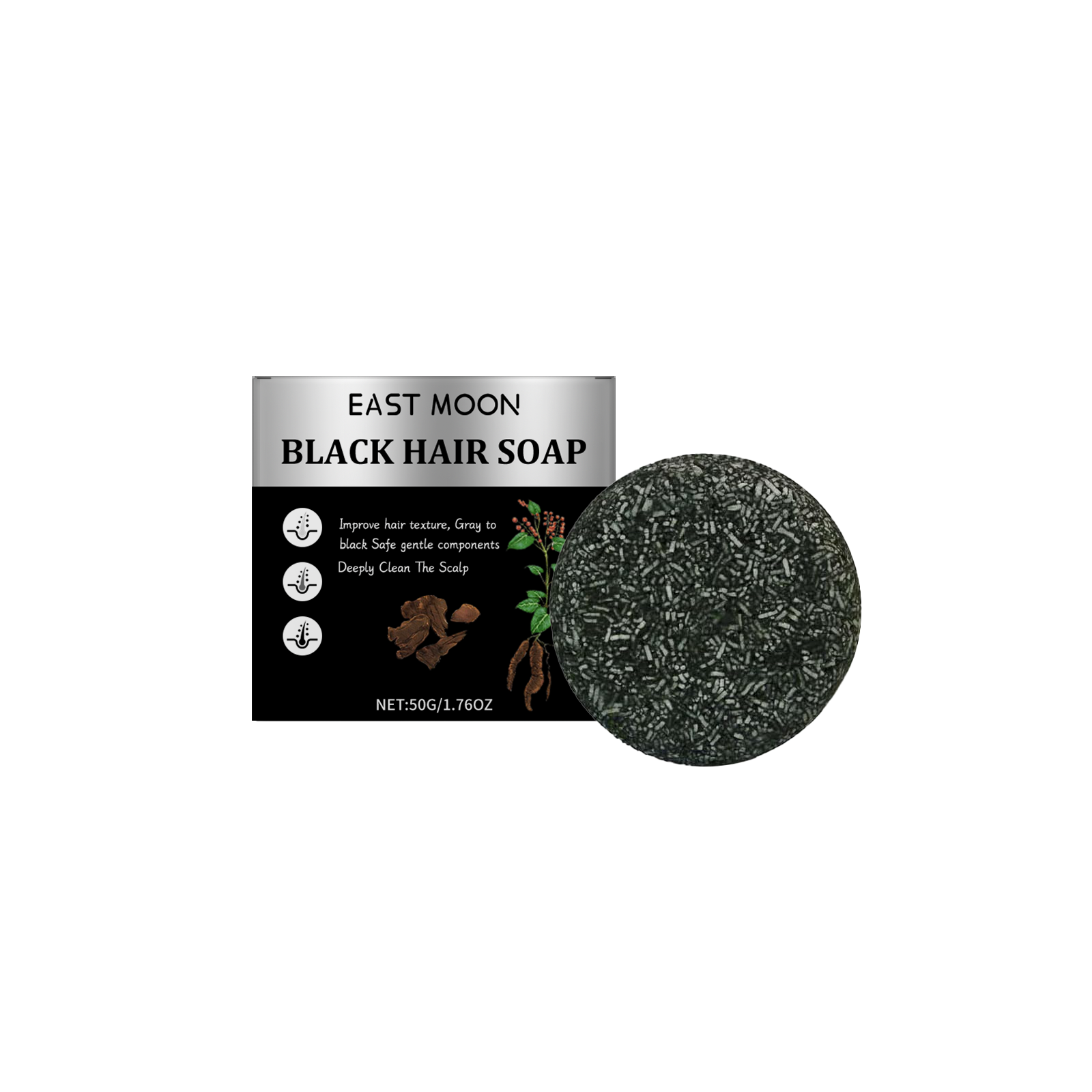 East Moon Men’s Charcoal Hair Soap – Cleanse & Strengthen Roots