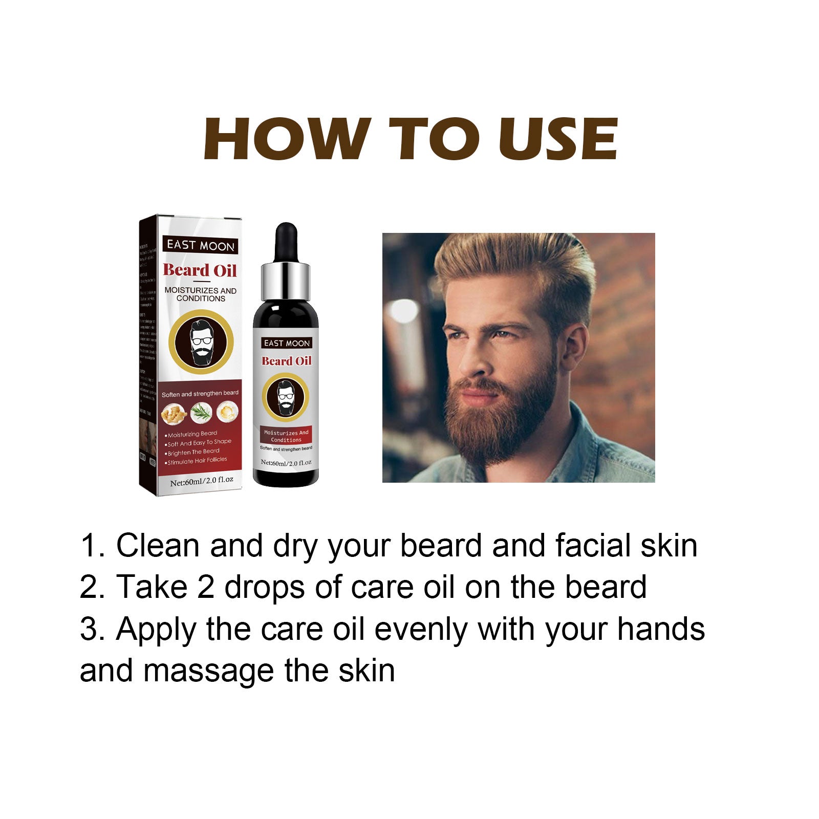East Moon Men’s Beard Care Oil – Nourish, Strengthen & Soften Beard