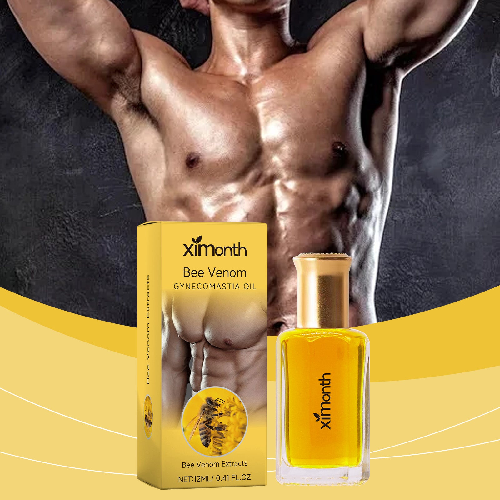 Ximonth Men’s Bee Venom Chest Oil – Firm & Sculpt Skin