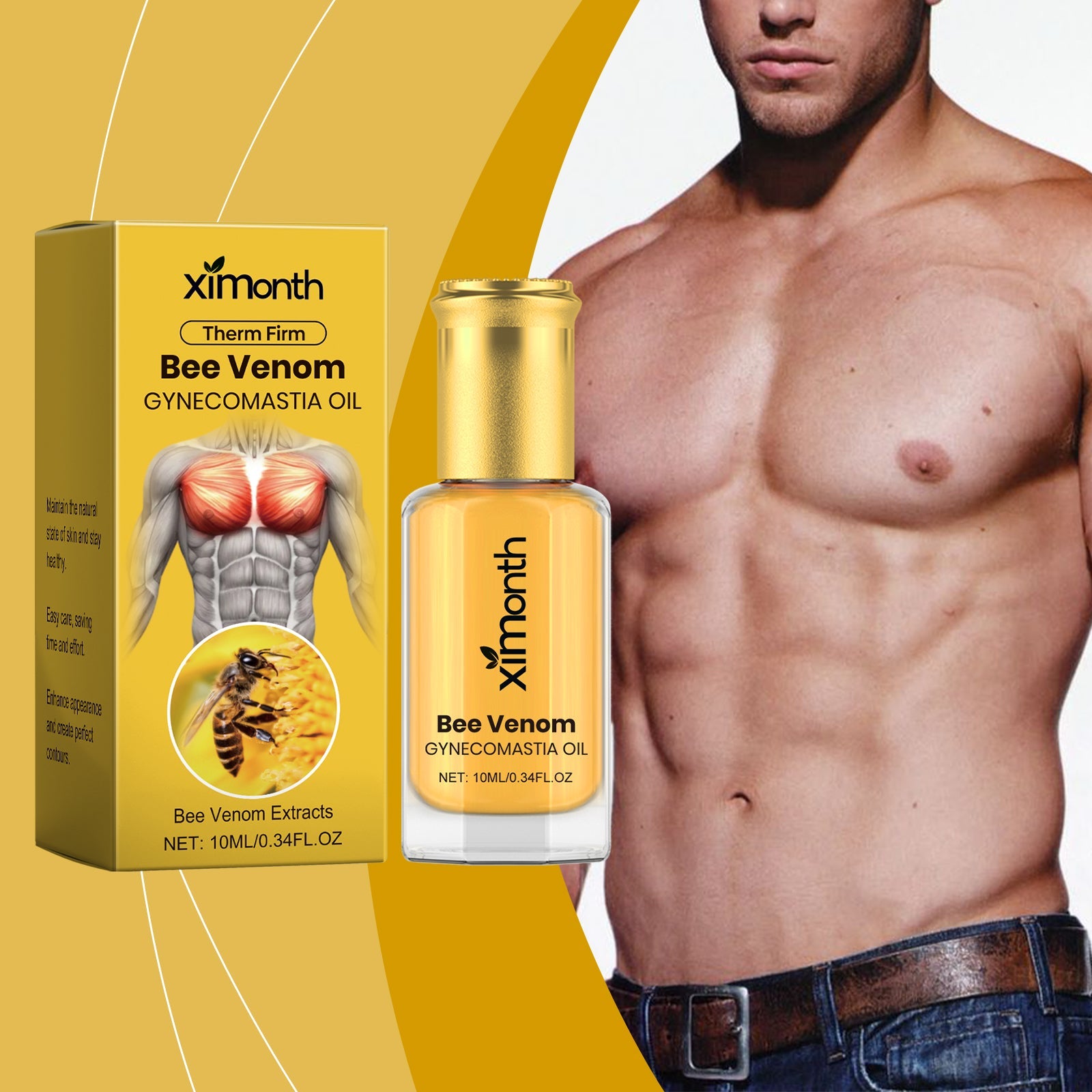 Ximonth Chest Massage Oil Gentle Nourishing Men's Chest Massage Firming Skin Contour Elasticity Care