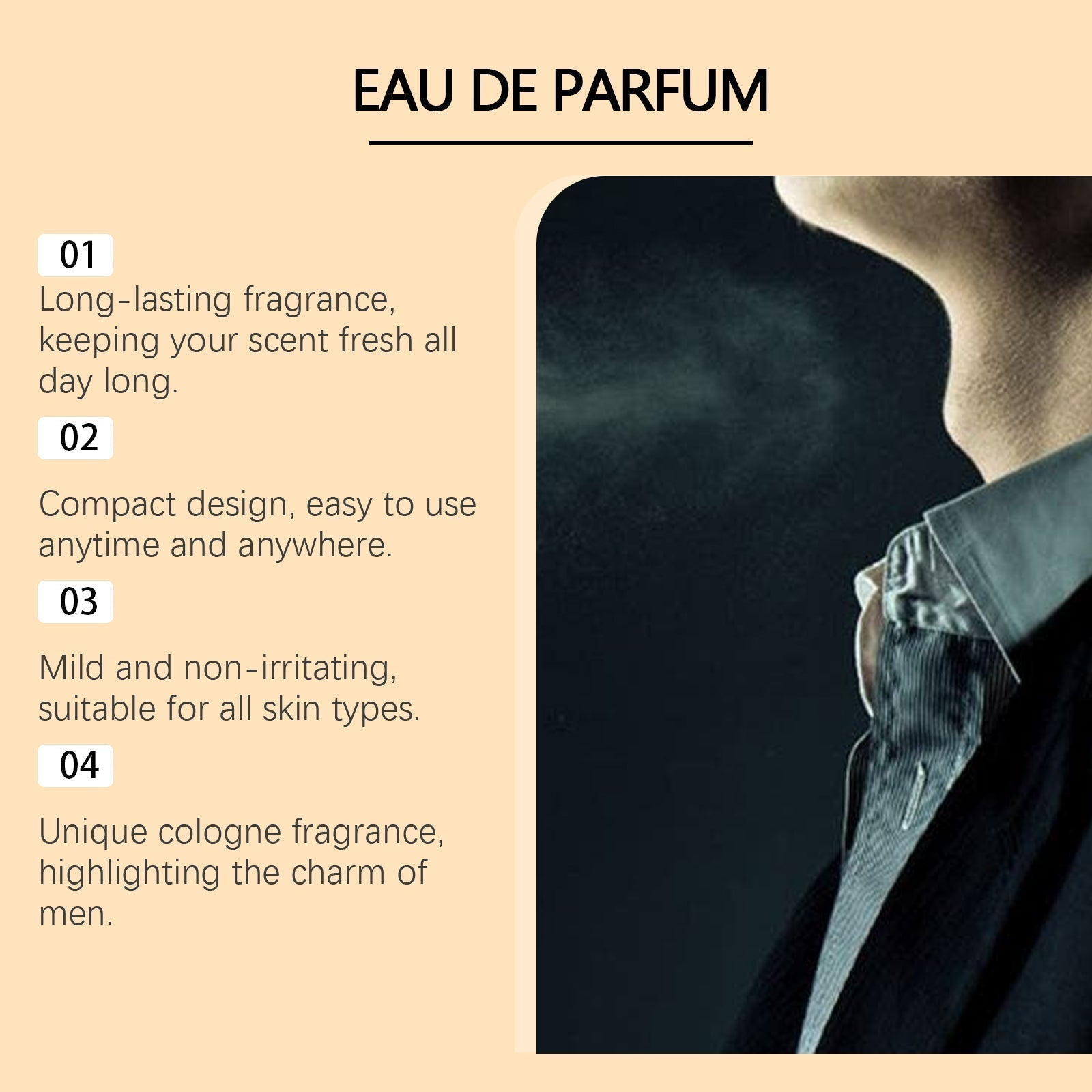 Roxelis Eau de Toilette Spray Men's Perfume Cologne Citrus Scent Fresh Charm Portable Fragrance Spray