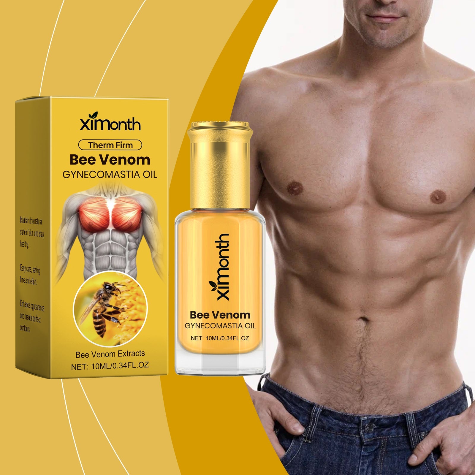 Ximonth Chest Massage Oil Gentle Nourishing Men's Chest Massage Firming Skin Contour Elasticity Care