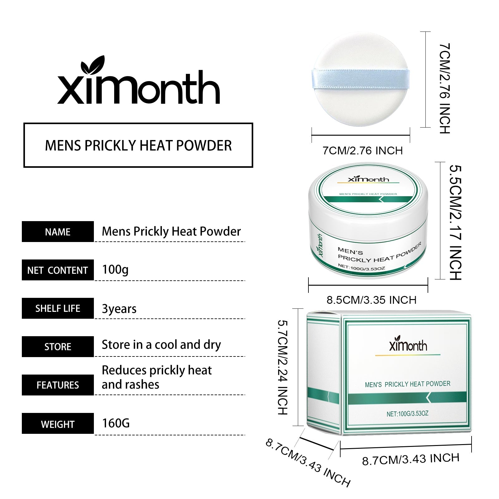 Ximonth Men's Care Body Powder Skin Care Sweat Absorption Breathable plaid Refreshing Mint Daily Care