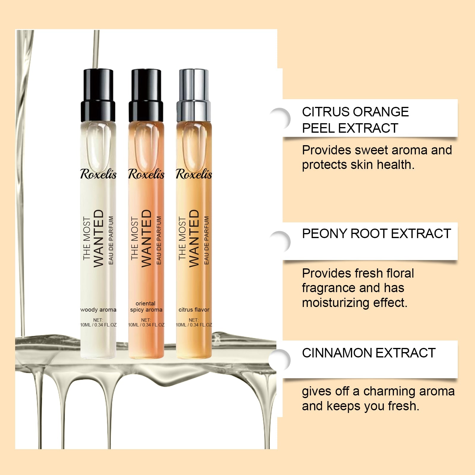 Roxelis Eau de Toilette Spray Men's Perfume Cologne Citrus Scent Fresh Charm Portable Fragrance Spray