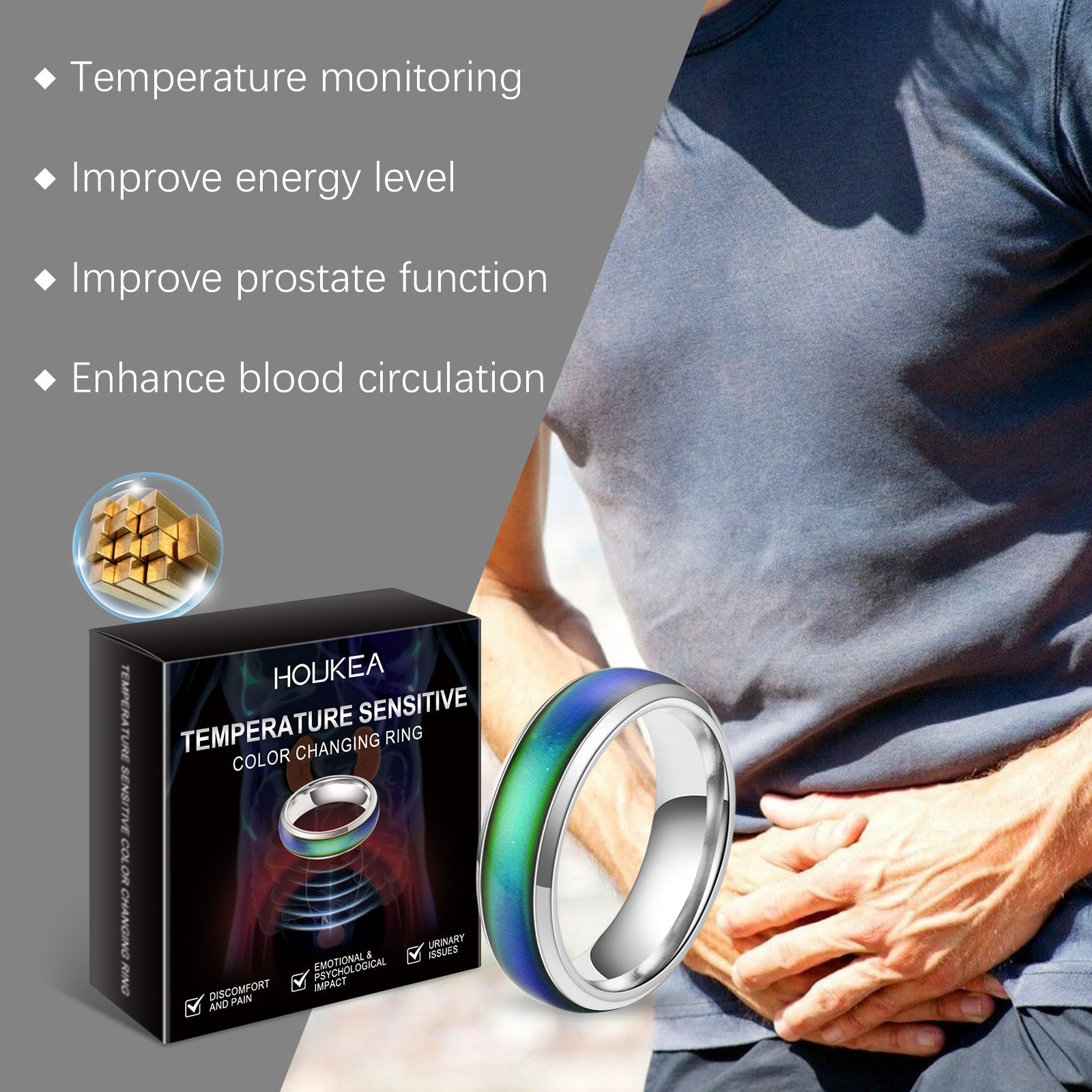 Houkea Color Changing Ring Daily Portable Fashionable Elegant Accessories Men's Body Care Ring