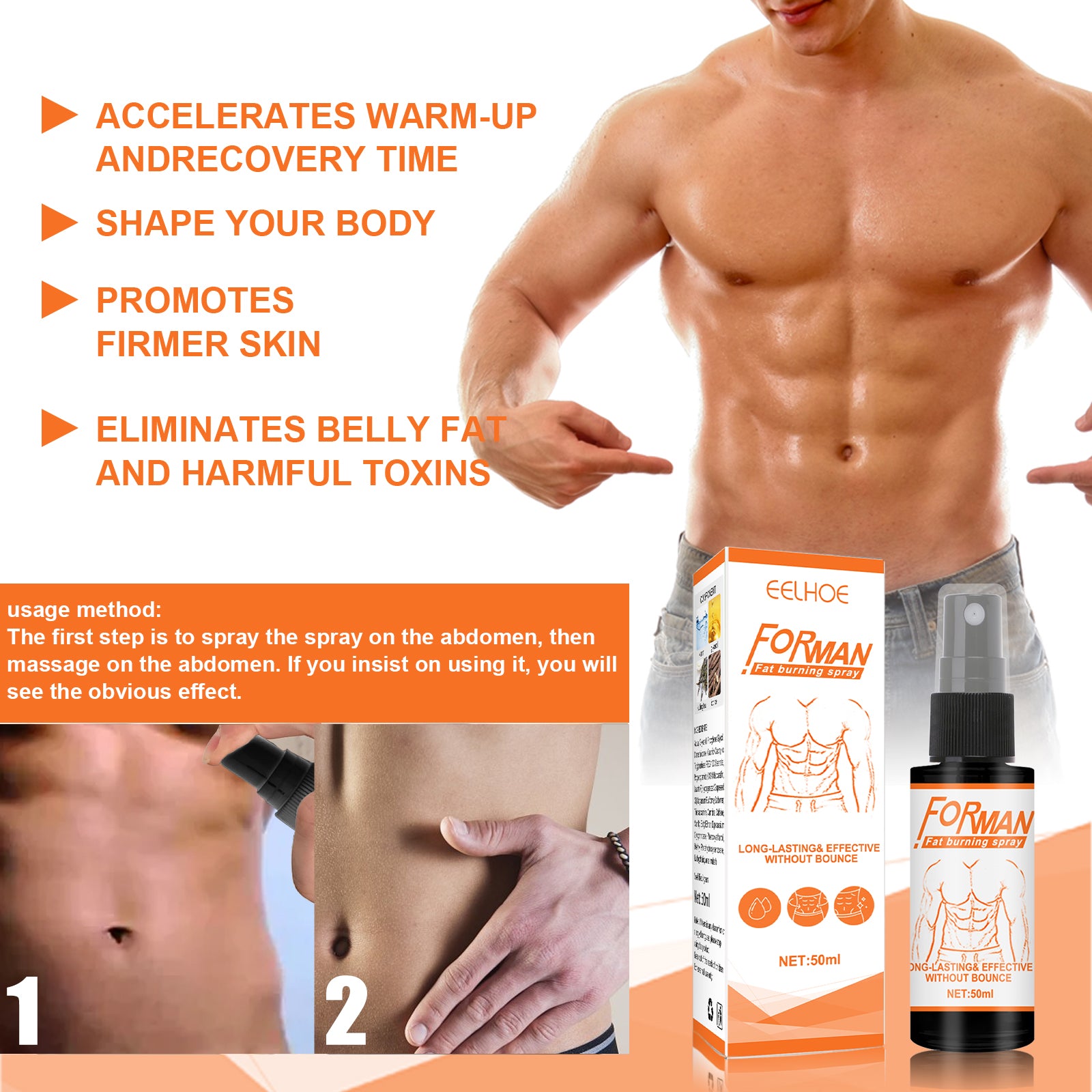 EELHOE Men’s Abs Sculpting Spray – Sweat & Define Core Muscles