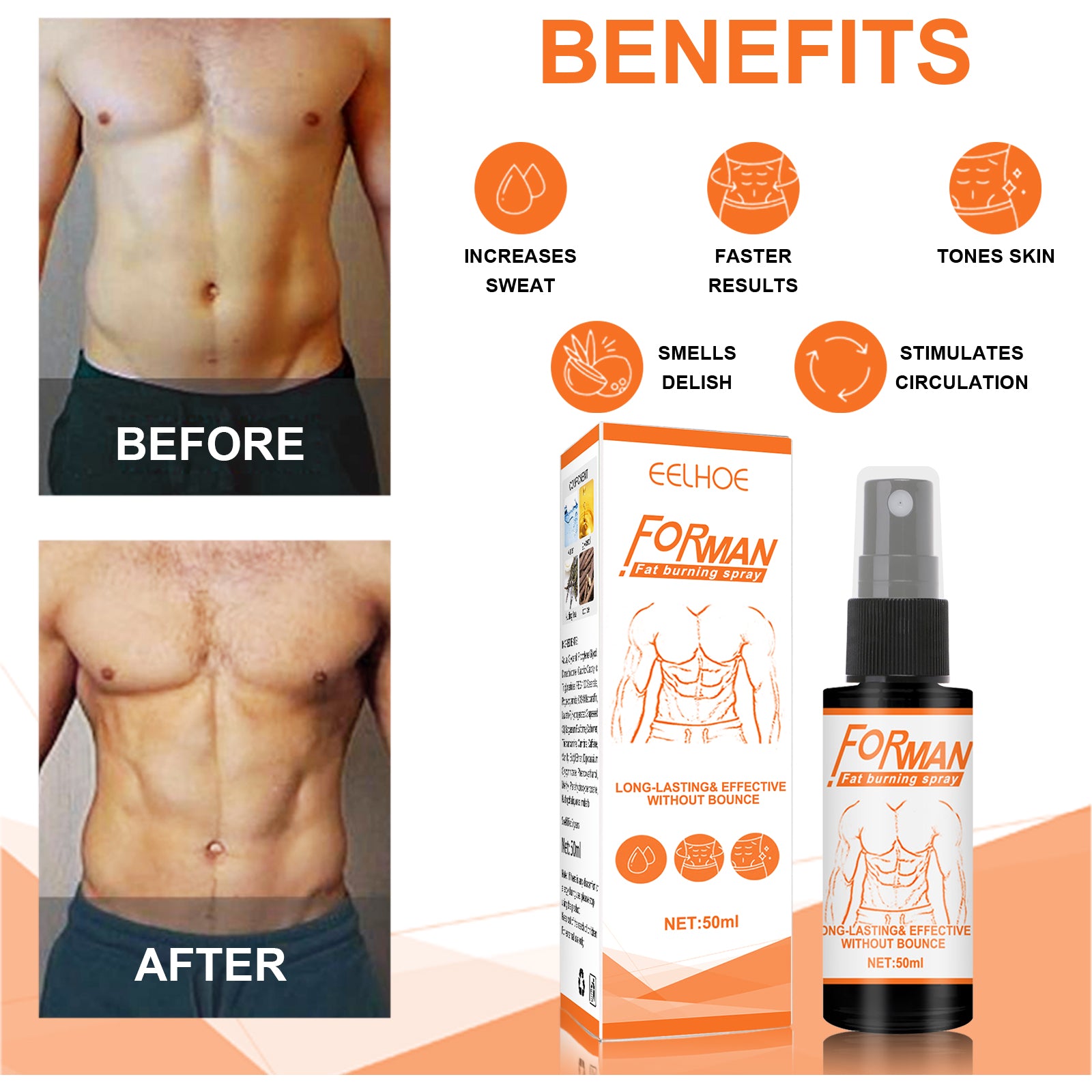 EELHOE Men’s Abs Sculpting Spray – Sweat & Define Core Muscles